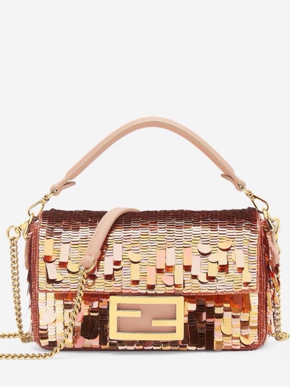 Fendi Iridescent Pink Sequin Baguette Mini